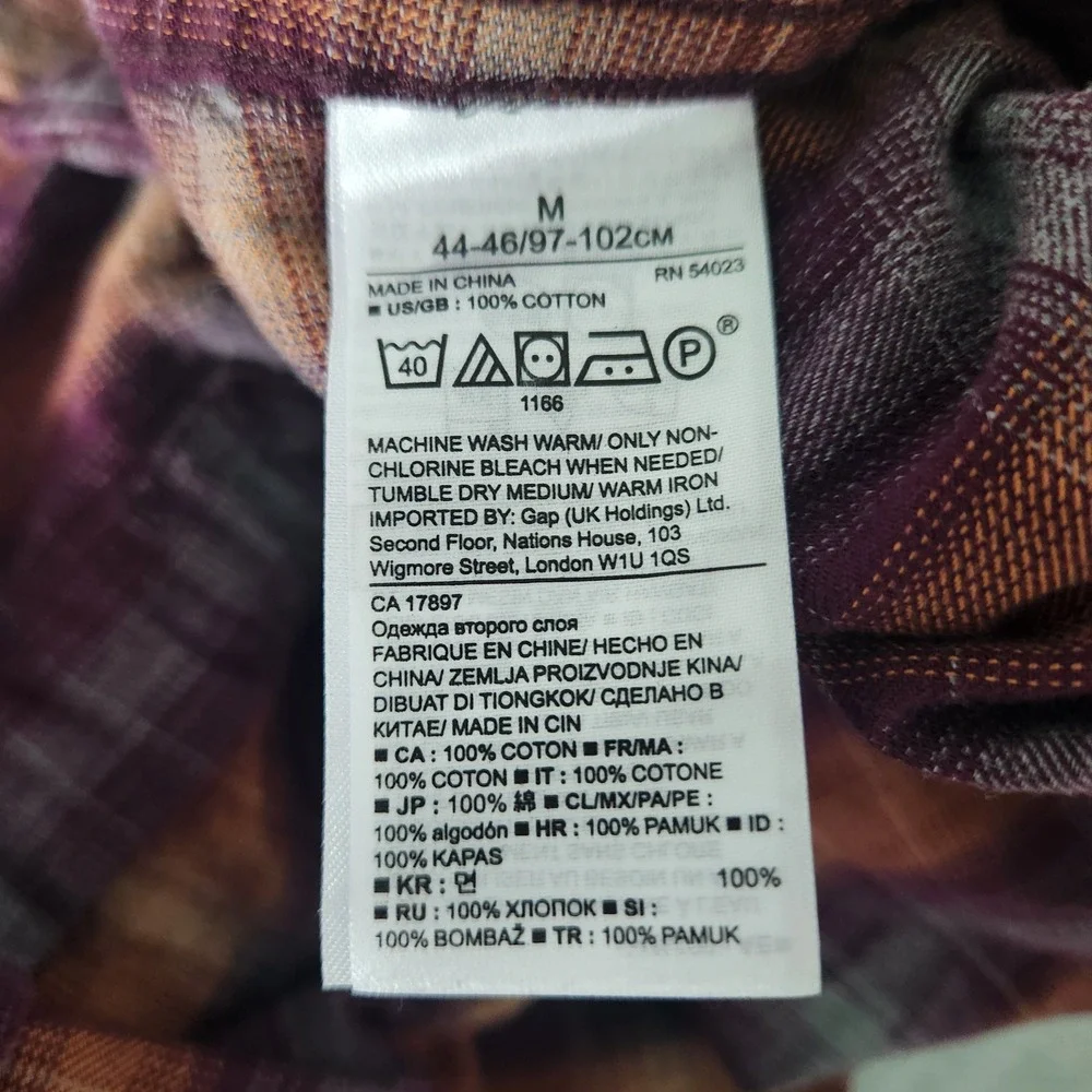 Banana Republic Grant Fit Luxe Flannel Shirt Mens M Purple Orange Plaid Cabin